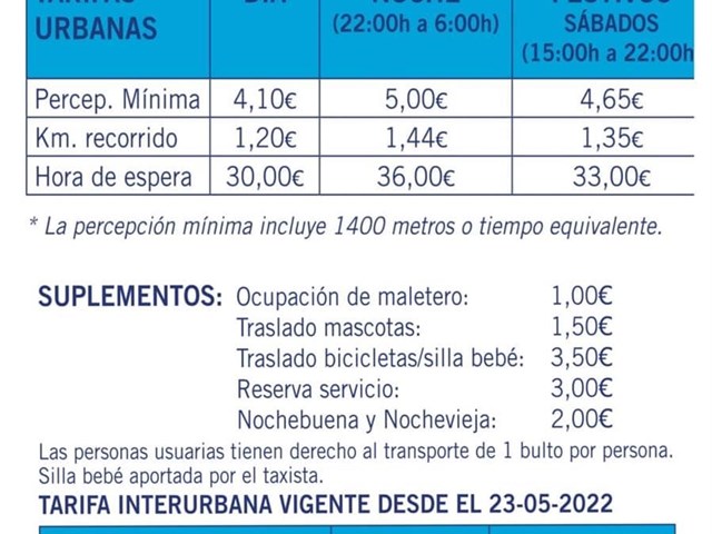 Tarifas Taxi Bertamiráns 2026